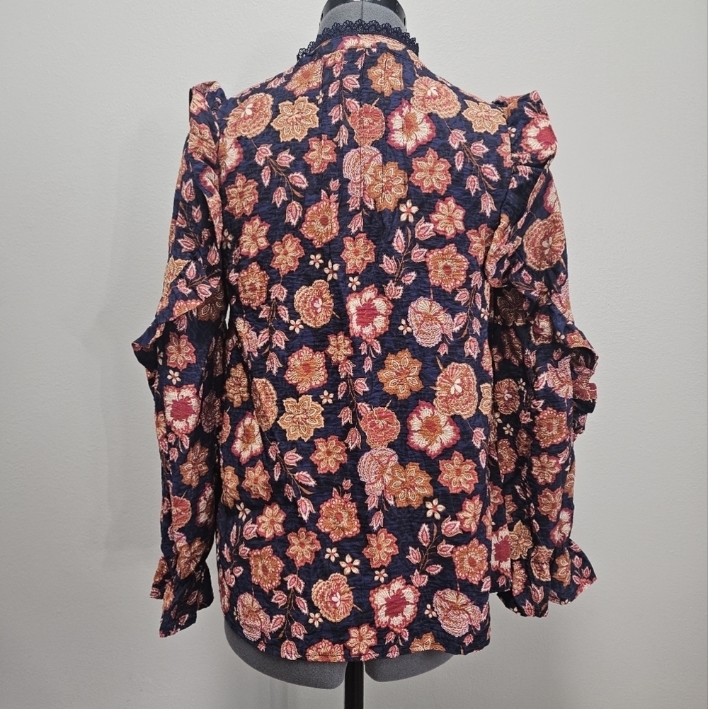 The Pioneer Woman Pintuck Floral Ruffle Long Sleeve Blouse Woman's Small Casual - Picture 10 of 11